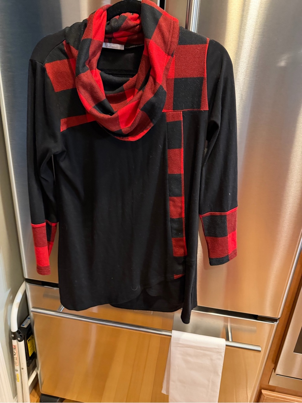 Black & Red Plaid Accent Cowl Neck women’s tunic Sweater